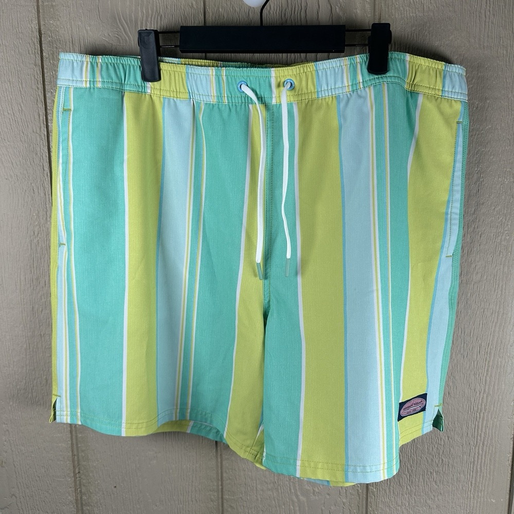 Vineyard Vines Swim Trunks Shorts Men's Size XL Green Yellow Striped Mesh Lined